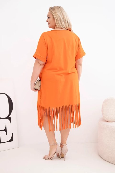 Sukienka damska bawełniana z dekoltem V i frędzlami Plus Size pomarańczowa