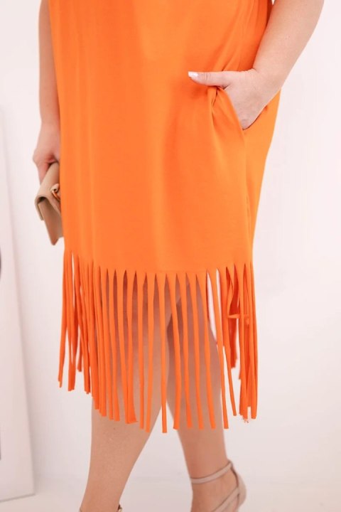 Sukienka damska bawełniana z dekoltem V i frędzlami Plus Size pomarańczowa