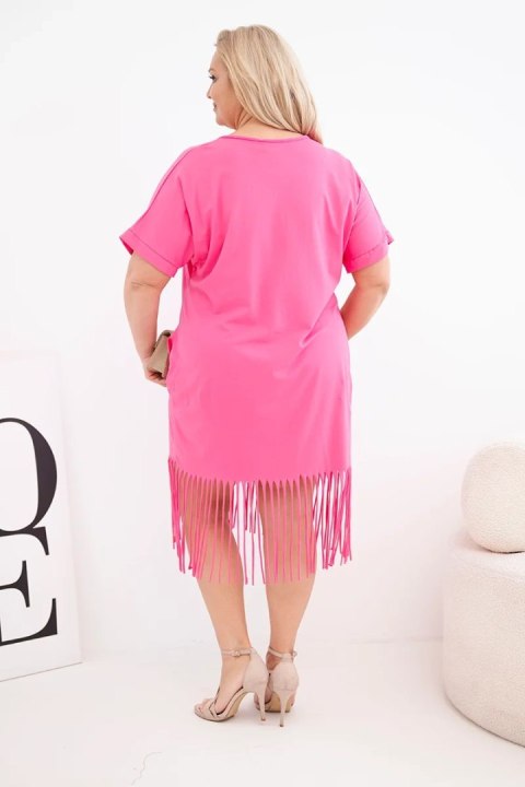 Sukienka damska bawełniana z dekoltem V i frędzlami Plus Size różowa