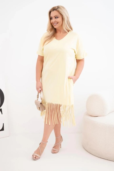 Sukienka damska bawełniana z dekoltem V i frędzlami Plus Size żółta