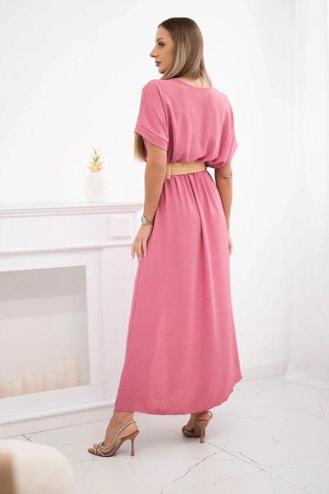 Sukienka długa z ozdobnym paskiem ciemno różowa