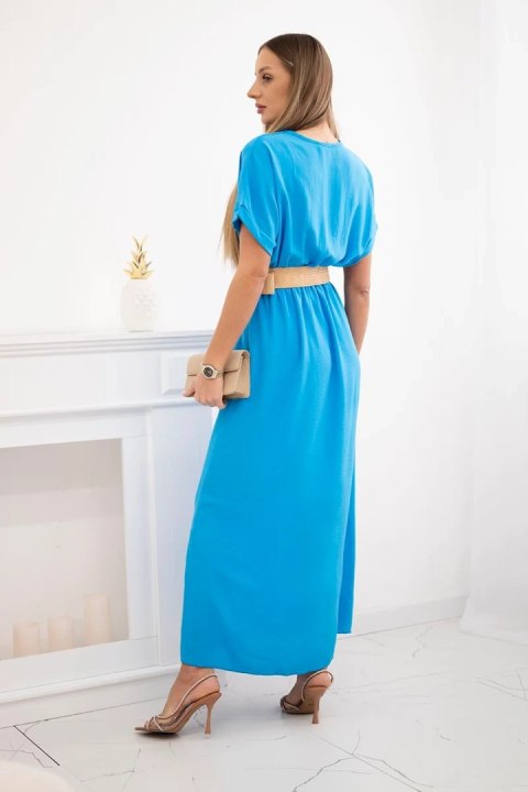 Sukienka długa z ozdobnym paskiem turkusowa