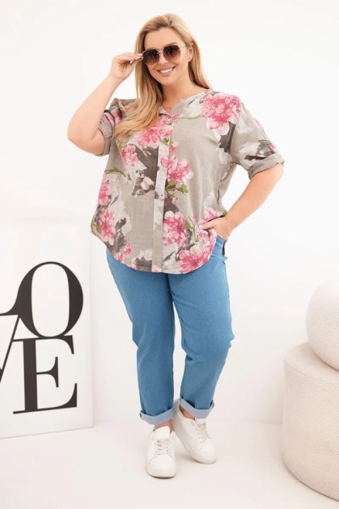 Bluzka damska Plus Size bawełniana w kwiaty fango