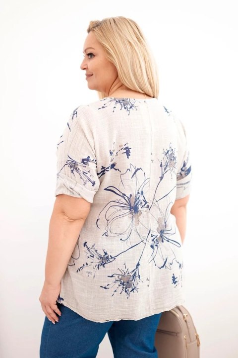 Bluzka damska bawełniana Plus Size z krótkim rękawem i kieszenią beżowa