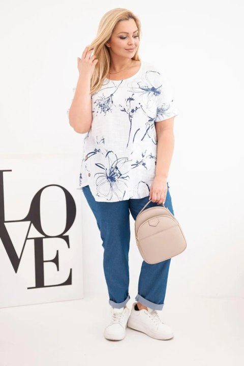 Biała bluzka damska Plus Size bawełniana z kieszonką