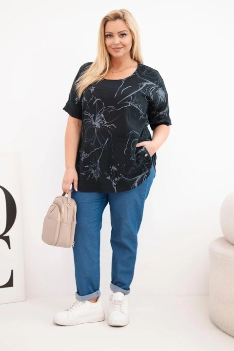 Czarna bluzka damska Plus Size bawełniana z kieszonką