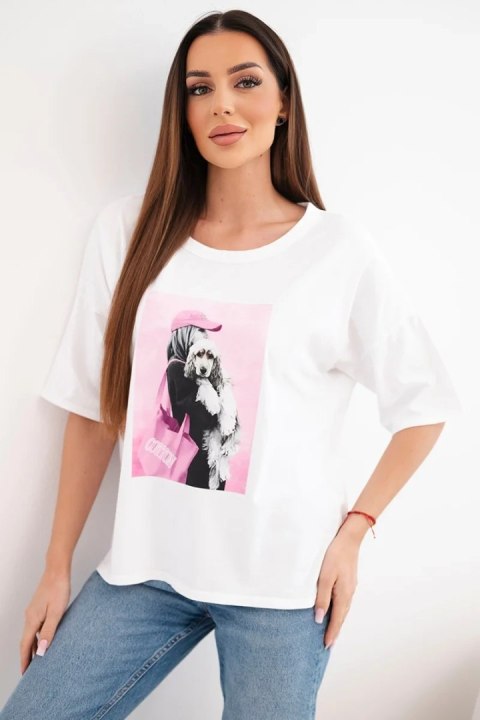 Biała bluzka bawełniana oversize z nadrukiem
