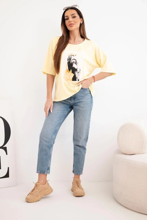 Żółta bluzka damska bawełniana oversize z nadrukiem