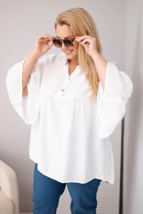 Biała bluzka wiskozowa Plus Size z falbaniastym rękawem
