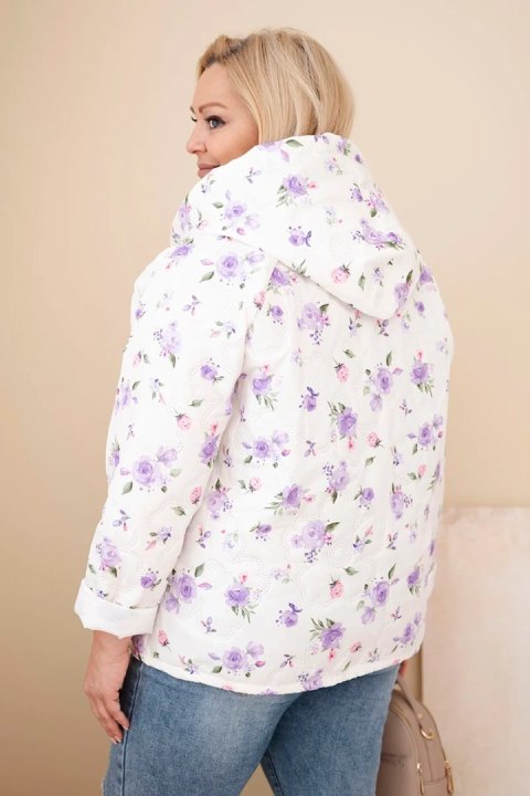 Kurtka damska wiosenna Plus Size w drobnym wzorem w kwiaty fioletowa