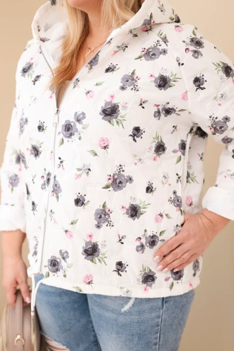Kurtka damska wiosenna Plus Size w drobnym wzorem w kwiaty grafitowa