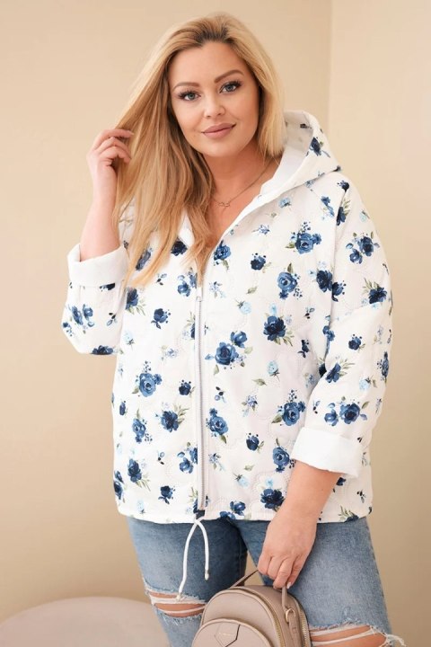 Granatowa kurtka damska wiosenna Plus Size w drobne kwiaty