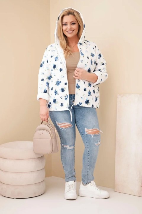 Granatowa kurtka damska wiosenna Plus Size w drobne kwiaty