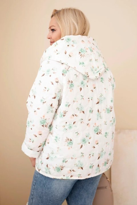 Kurtka damska wiosenna Plus Size w drobnym wzorem w kwiaty miętowa