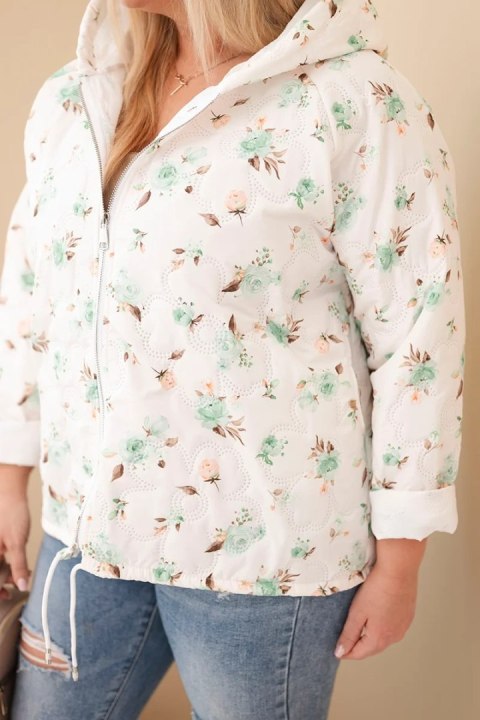 Kurtka damska wiosenna Plus Size w drobnym wzorem w kwiaty miętowa