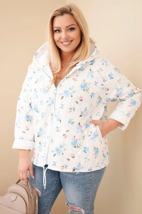 Niebieska kurtka damska wiosenna Plus Size w drobne kwiaty