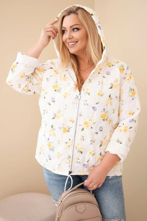 Kurtka damska wiosenna Plus Size w drobnym wzorem w kwiaty żółta