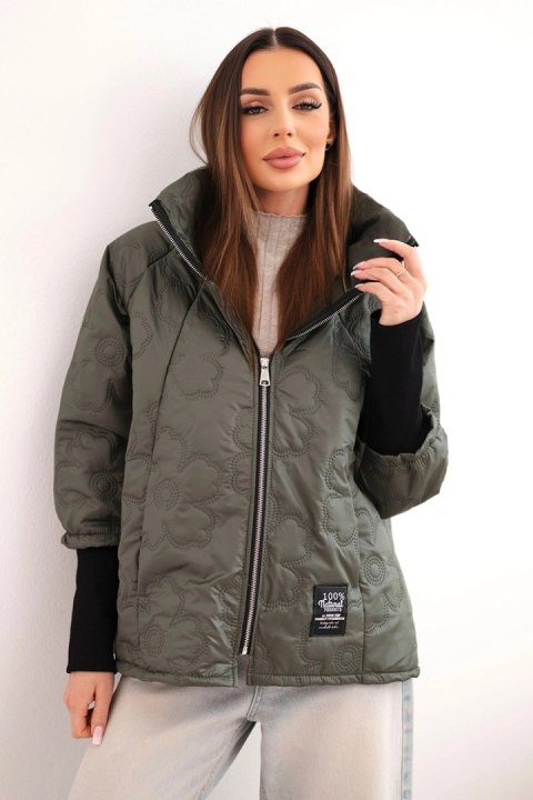 Kurtka damska wiosenna pikowana z ozdobnym tłoczeniem khaki