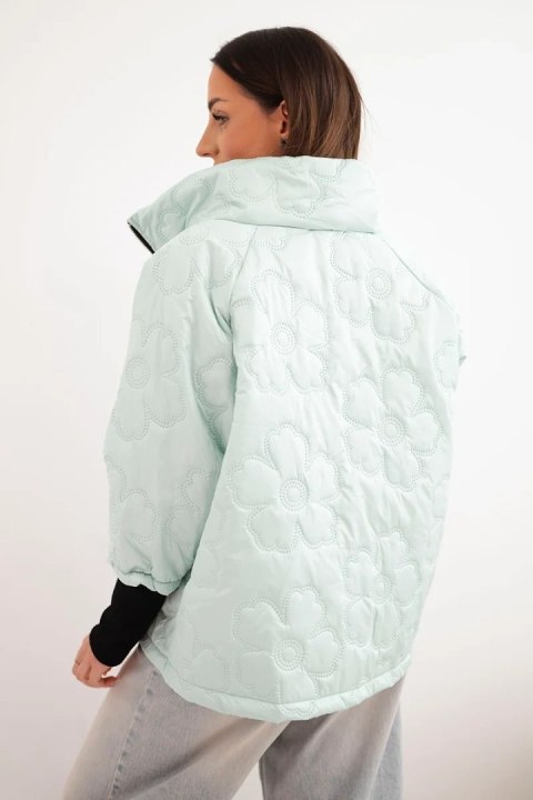 Kurtka damska wiosenna pikowana z ozdobnym tłoczeniem i zamkiem miętowa