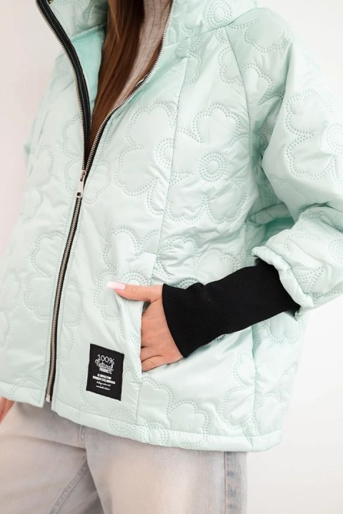 Kurtka damska wiosenna pikowana z ozdobnym tłoczeniem i zamkiem miętowa