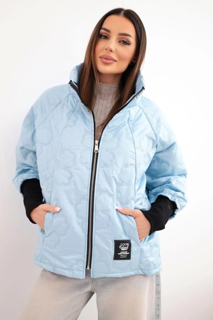 Kurtka damska wiosenna pikowana z ozdobnym tłoczeniem i zamkiem niebieska