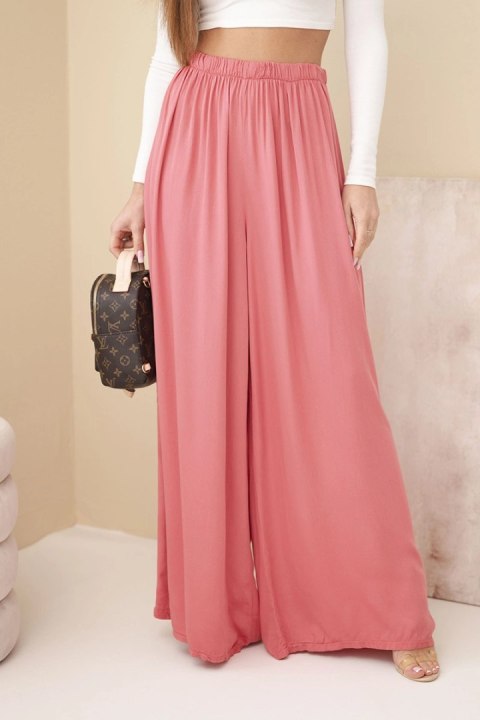 Spodnie damskie wiskozowe szerokie z gumką w pasie malinowe