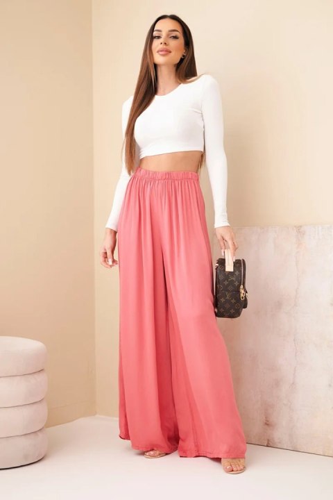 Spodnie damskie wiskozowe szerokie z gumką w pasie malinowe