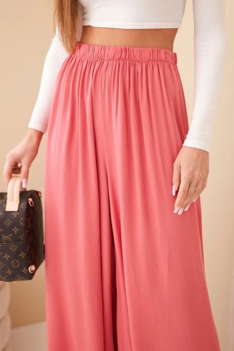 Spodnie damskie wiskozowe szerokie z gumką w pasie malinowe