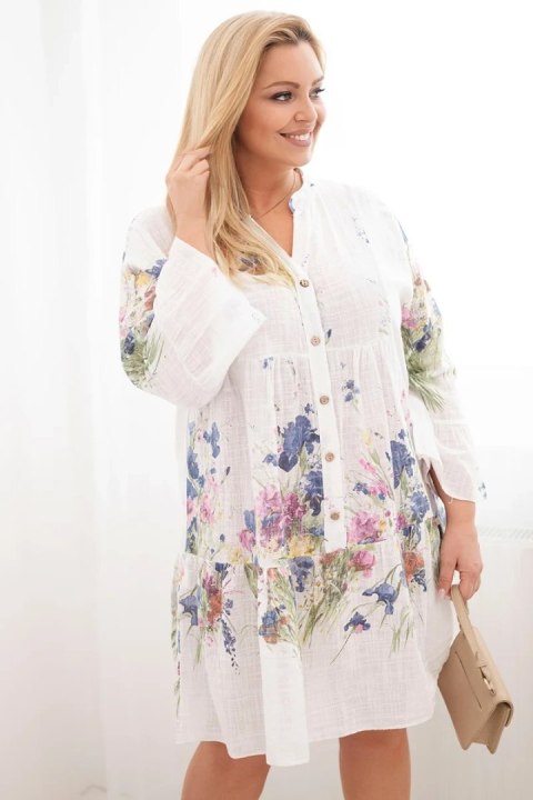 Biała sukienka bawełniana Plus Size w kwiatowy wzór