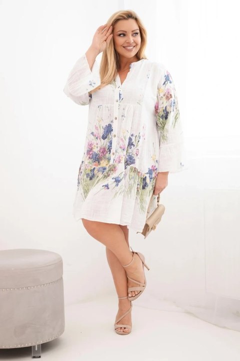 Biała sukienka bawełniana Plus Size w kwiatowy wzór