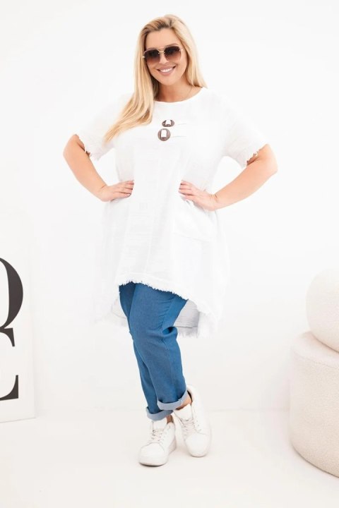 Biała sukienka bawełniana Plus Size z dłuższym tyłem