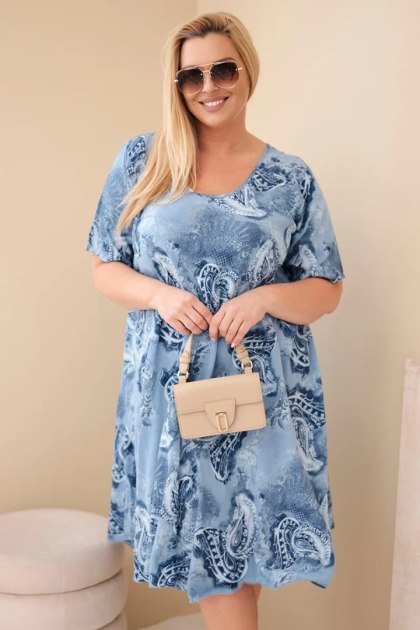 Sukienka damska wiskozowa Plus Size z krótkim rękawem i fasonem paisley jeansowa