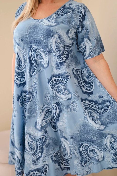 Sukienka damska wiskozowa Plus Size z krótkim rękawem i fasonem paisley jeansowa