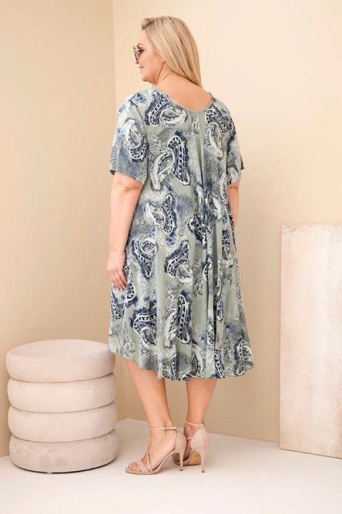 Sukienka damska wiskozowa Plus Size we wzór paisley khaki
