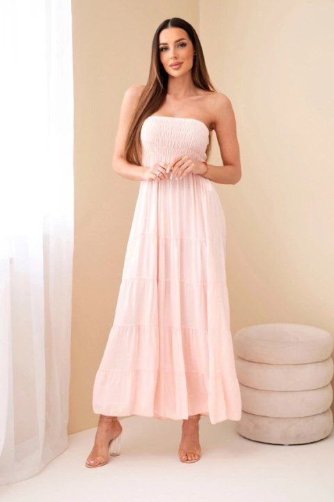 Sukienka damska wiskozowa z elastyczną górą – pudrowy róż