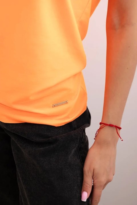 Bluzka damska bawełniana basic z krótkim rękawem pomarańczowy neon