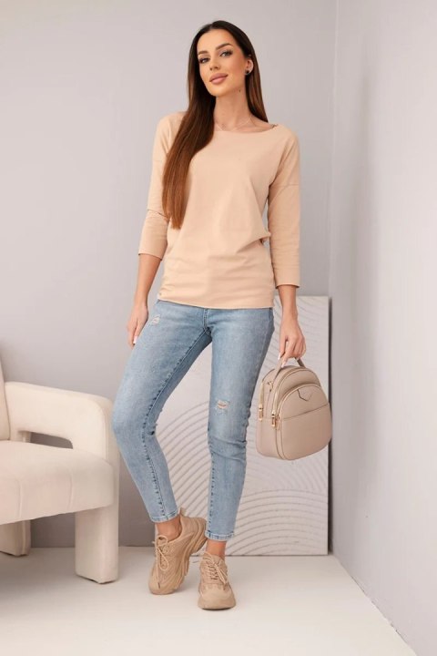 Beżowa bluzka damska z dekoltem w łódkę