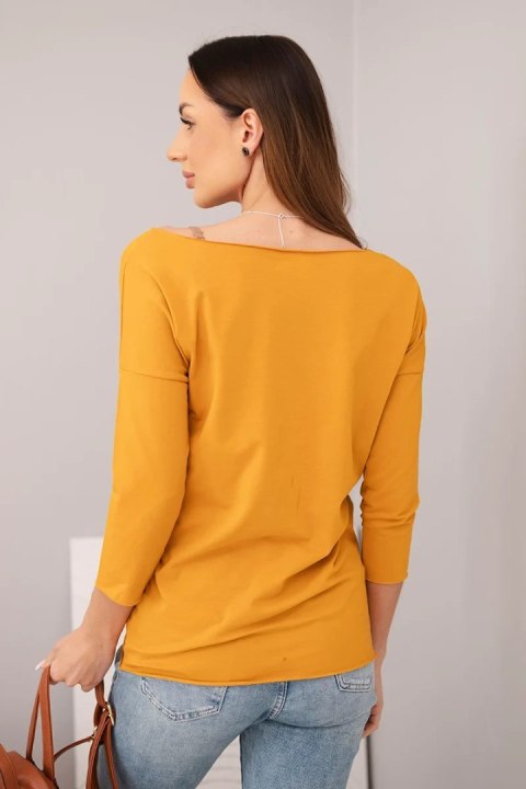 Bluzka damska z dekoltem w łódkę musztardowa