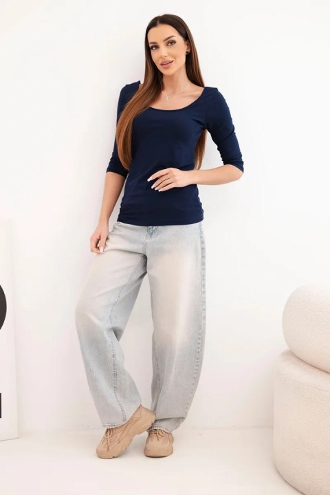 Granatowa bluzka damska z okrągłym dekoltem