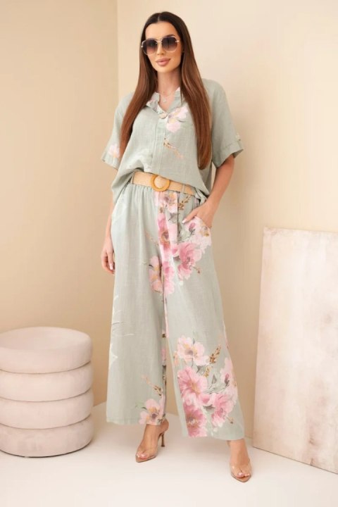 Bawełniany komplet damski khaki z szerokimi nogawkami