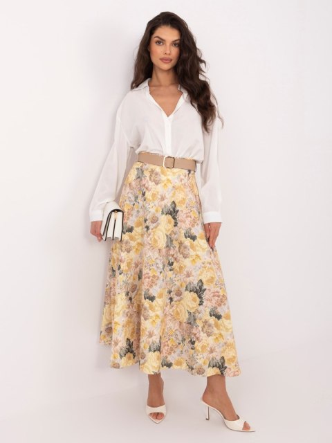 Żółta elegancka spódnica w kwiaty