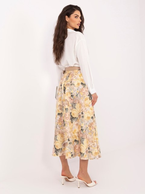 Żółta elegancka spódnica w kwiaty