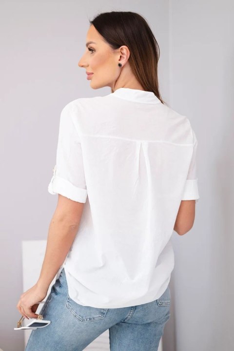 Bluzka damska koszulowa bawełniana z krótkim rękawem i kieszonką biała