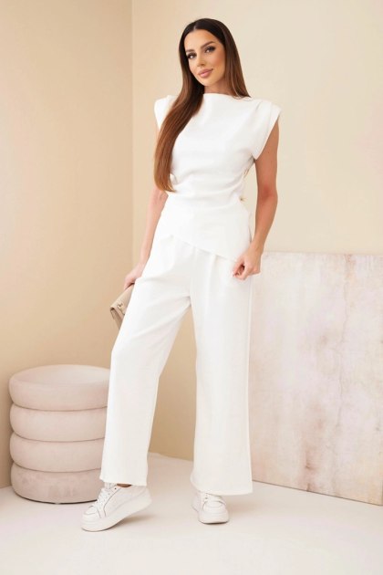 Komplet asymetryczna bluzka + spodnie ecru