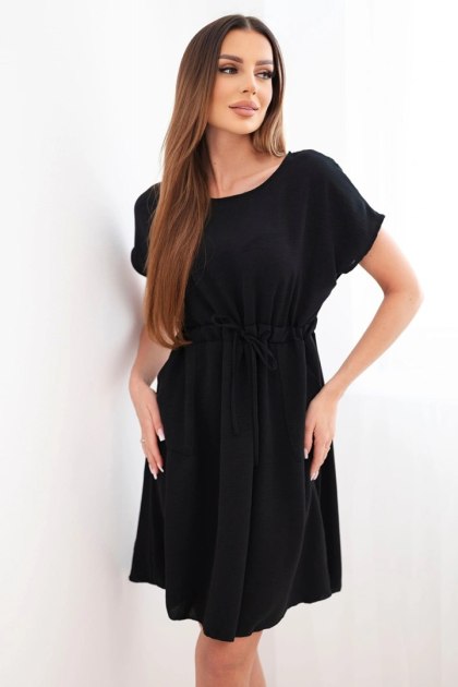 Sukienka damska z krótkim rękawem i wiązaniem w pasie czarna