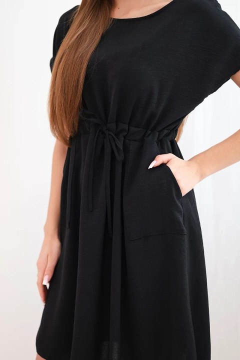 Sukienka damska z krótkim rękawem i wiązaniem w pasie czarna