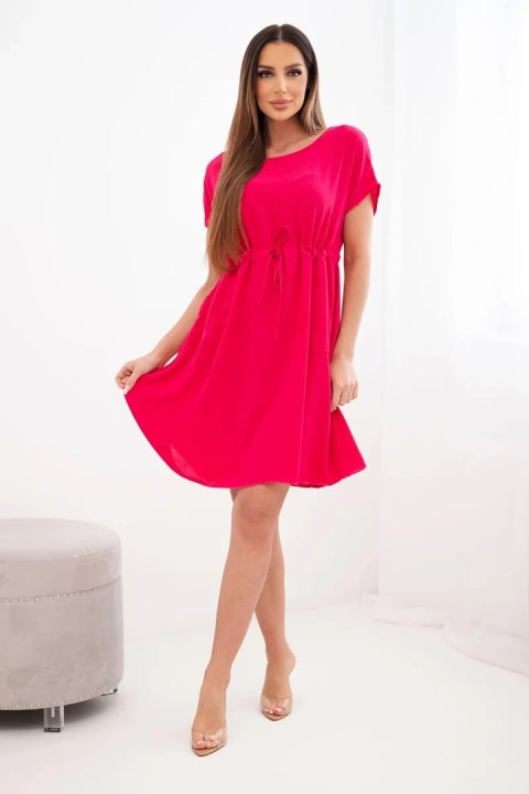 Sukienka damska z krótkim rękawem i wiązaniem w pasie fuksja