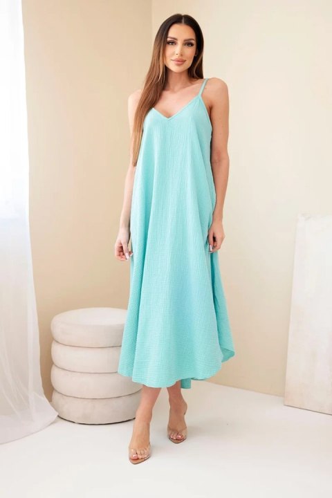 Miętowa sukienka muślinowa na ramiączkach