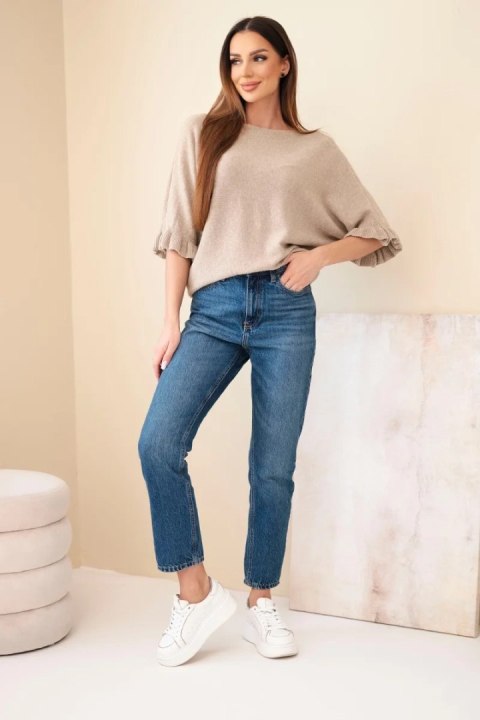 Ciemnobeżowy sweter damski typu nietoperz