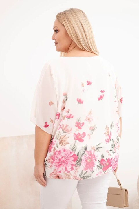 Bluzka damska Plus Size z krótkim rękawem i kwiatowym printem różowa